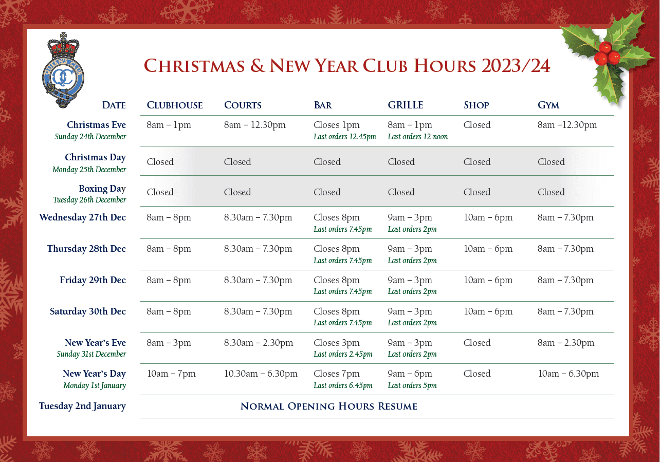 Christmas Opening Hours 2023-24